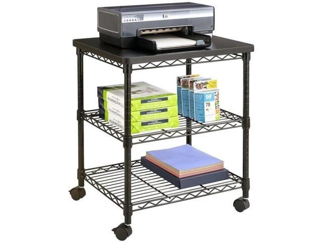 Safco Deskside 3 Tier Rolling Cart Printer Stand, Mobile Utility Table for Home Office with Steel Shelves, Black