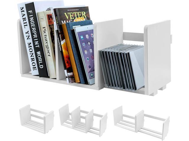 MyGift White Wood Desktop Bookshelf Organizer, Expandable Adjustable Rack