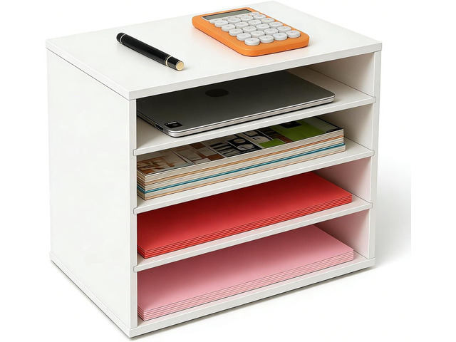 EMERIT 4-Tier Adjustable Paper Organizer, Large Capacity Desktop Organzier for Textbooks/Magazines/Office Files, Wooden Dividers, 7 lbs per Shelf,...
