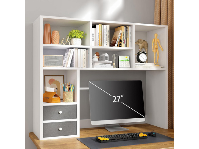 REIBII Desktop Bookshelf,Adjustable Desktop Organizer,High-Capacity Desk Hutch Organizer with 7 Shelves and 2 Drawers for Computer Desk,Desk Shelf...