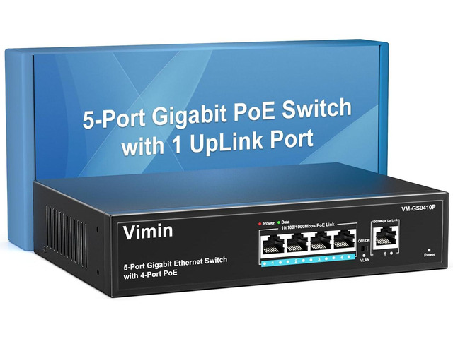 4 Port Gigabit PoE Switch with 1 Uplink Gigabit Ports, VIMIN 5 Port Unmanaged Ethernet PoE Switch with 72W Power, Support IEEE802.3af/at, VLAN,...