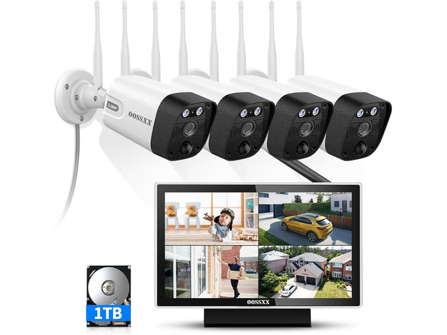 All-in-One 5.0MP PIR Detection 2-Way Audio Dual Antennas Outdoor Security Camera System Wireless with Monitor WiFi Home Security Cameras System...
