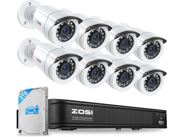 ZOSI 1080P H.265+ Home Security Camera System with AI Human Vehicle Detection, 5MP 3K Lite 8 Channel CCTV DVR Recorder with 2TB Hard Drive and 8 x...
