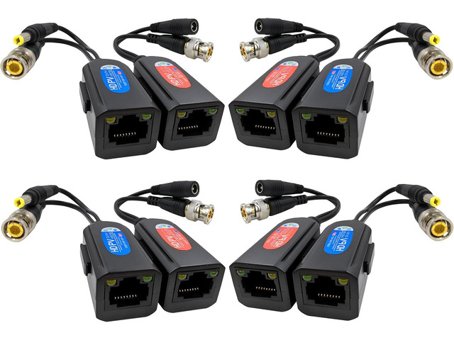 Igreeman 4 Pair Passive Video Balun BNC to RJ45 Adapter with Power, Ground Loop Isolated HD Analog Security Camera Ethernet Cable Transceiver,...