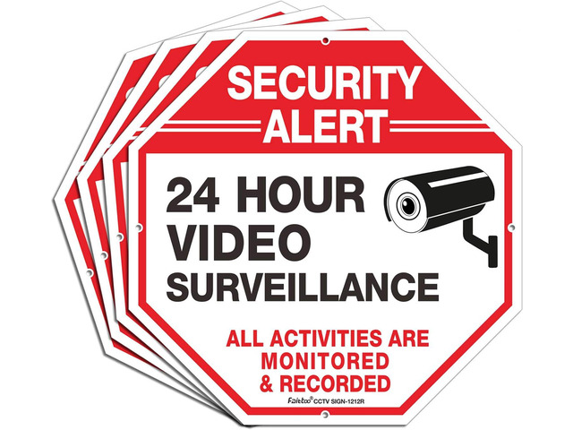 Video Surveillance Signs, Security Signs,Octagon 12 x12 Inches 40Mil Thick Aluminum Reflective sign for Home Business CCTV Security Camera, UV...