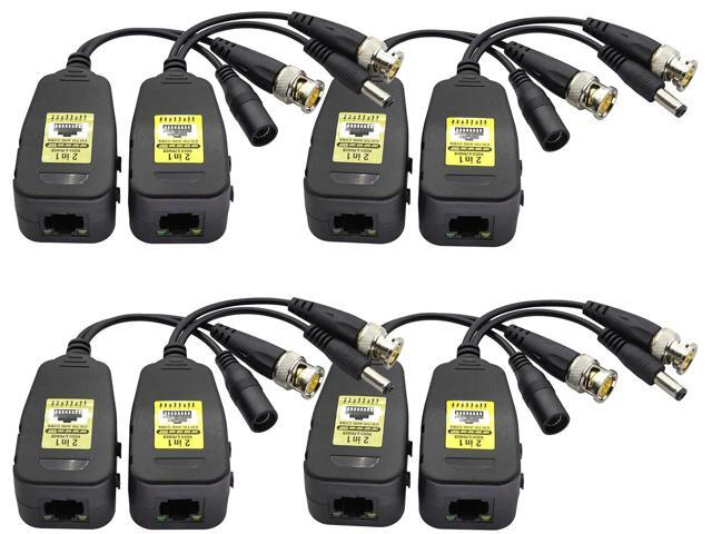 Power Video Balun DC BNC to Cat5 RJ45 Network Transceiver HD-CVI/TVI/AHD/CVBS with DC Connector for 720P 960P 1080P 3MP 4MP 5MP 8MP CCTV Security.
