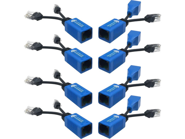 4 Pair PoE Ethernet Splitter, RJ45 Cable Sharing Kits, 2-in-1 Cat5 Combiner, Ethernet Extender for 8 Security IP Cameras NVR Surveillance System -...