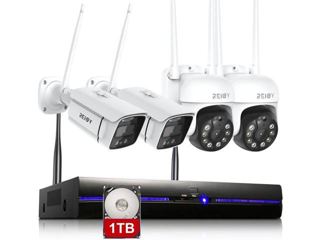 REIGY 3MP WiFi Security Camera System with Floodlight and 1TB Hard Drive Preinstalled, 2K Outdoor Home Surveillance Set 8CH NVR + 4X 1296P IP Cam...