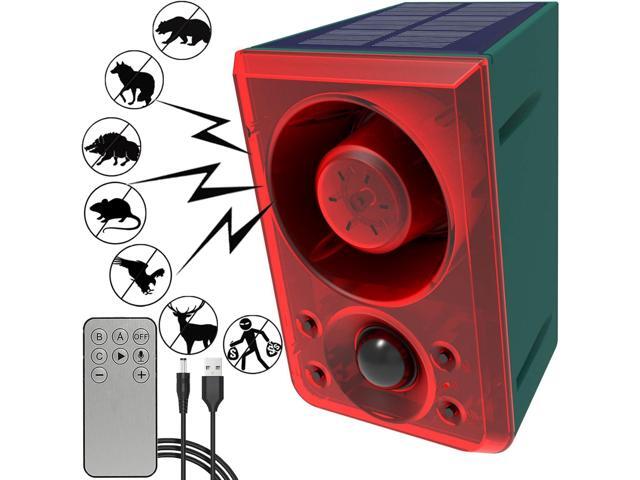 Solar Outdoor Motion Sensor Alarm - Dog Barking & Gunshot Sound 130db Motion Detector Alarm Light,with Remote Controller for Home,.