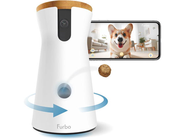 Furbo 360° Dog Camera: Pet Security Cam w/Barking Alerts, Rotating View, Treat Toss w/Phone App, Smart Home Puppy Monitoring, 2-Way Speaker, No...