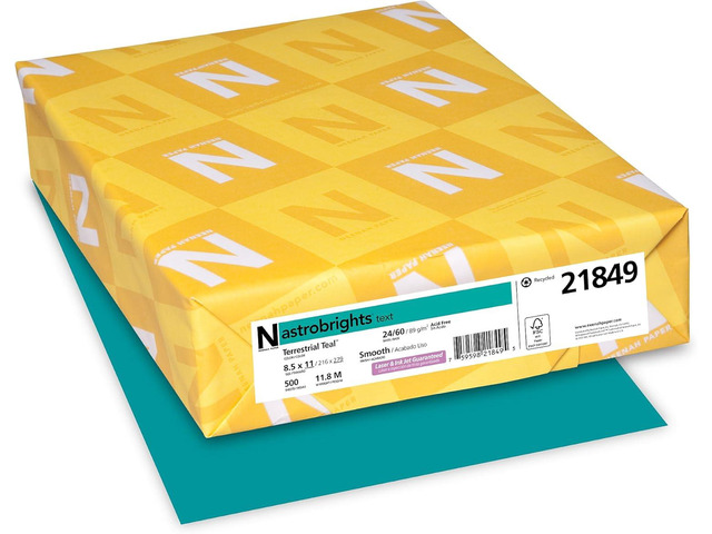 Neenah Astrobrights Color Paper, 8.5 x 11, 24 lb/89 gsm, Terrestrial Teal, 500 Sheets (21849) (21849)