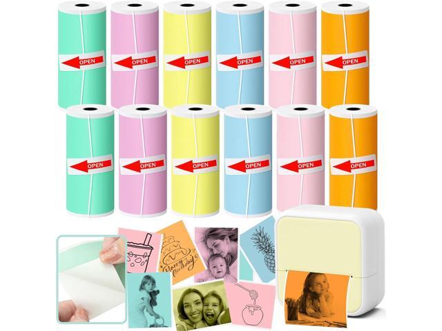 Mini Thermal Printer Sticker Paper, 12 Rolls Colored Thermal Sticker Paper Kids Instant Camera Refill Print Paper, Atnadov HD Thermal Paper for...