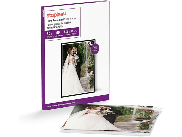 Staples Supreme Satin Photo Paper 8.5-Inch X 11-Inch 50/Pack, For Office, School & Home