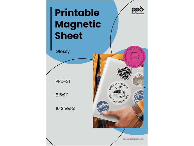PPD 10 Sheets Printable Inkjet Magnetic Sheets Glossy Finish Premium 13mil Thick Photo Paper Quality, Instant Dry and Water-Resistant 8.5x11...