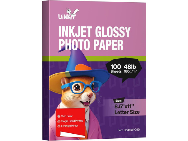 Uinkit White Glossy 8.5x11 Inkjet Photo Paper 180GSM 48lb 8.5Mil 100 Sheets Letter Size Instant Dry for All Inkjet Printers