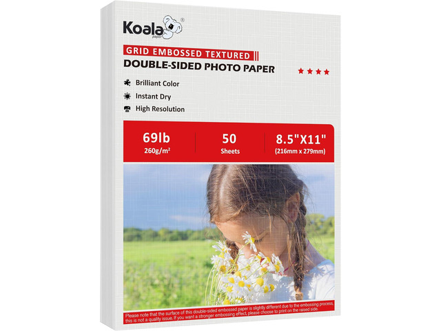 Koala Thick Grid Embossed Textured Double-sided Photo Paper 8.5x11 Inches 69LB Heavyweight 50sheets 260GSM Compatible with Inkjet Printer