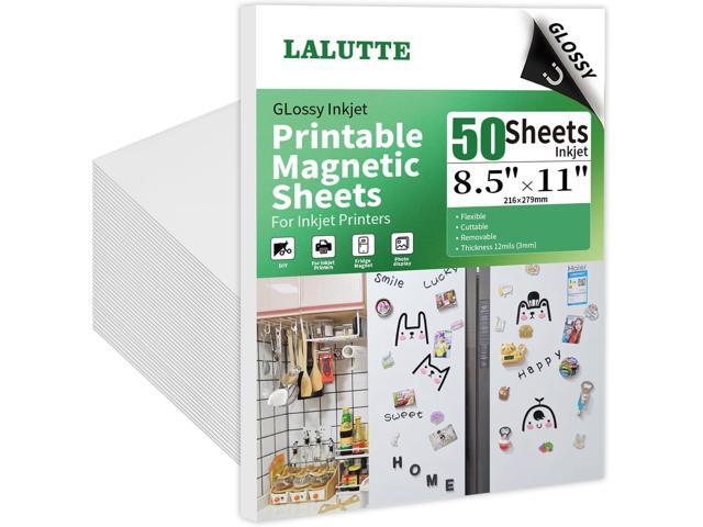 50 Sheets Printable Magnetic Sheets 8.5x11 Inches for Inkjet Printers, Glossy White Magnetic Print Paper, 12mil Thickness, Flexible Magnet Photo.