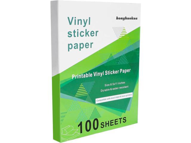 Printable Vinyl Sticker Paper - Waterproof Paper for Inkjet & Laser Printers, 100 Sheets 8.5 x 11 Inches Matte White Self-Adhesive Paper, Fast Dry.