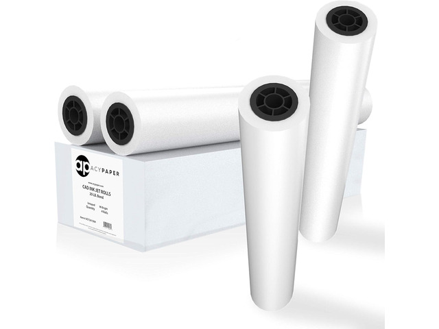 ACYPAPER Plotter Paper 36 x 150, CAD Paper Rolls, 20 lb. Bond Paper on 2' Core for CAD Printing on Wide Format Ink Jet Printers, 4 Rolls per Box....
