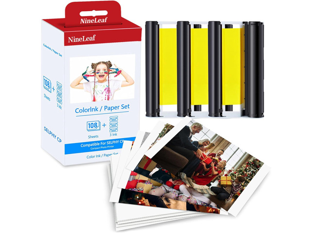 NineLeaf Compatible for Canon Selphy CP1500 CP1300 Ink and Paper KP-108IN KP108 3 Color Ink Cartridges and 108 Sheets 4x6 Photo Paper Glossy for...