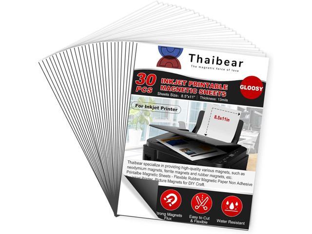 Thaibear Printable Magnetic Sheets, 8.5' x 11', 30 Pack Glossy Magnet Printer Paper for Inkjet, Flexible Magnetic Printer Paper for Fridge, Crafts.