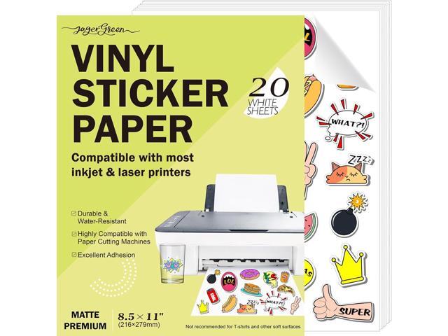 Printable Vinyl Sticker Paper for Inkjet & Laser Printers, 20 Sheets 8.5x11 Inch White Matte Sticker Paper Waterproof for Custom Stickers, Labels,.