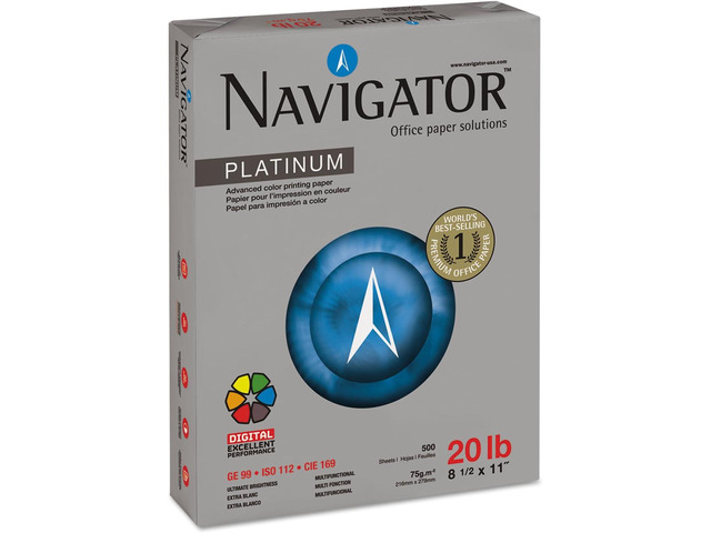 Navigator NPL1120 Platinum Paper, 99 Brightness, 20lb, 8-1/2 x 11, White (Case of 5000 Sheets)