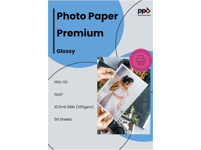 PPD 50 Sheets Inkjet Super Premium Glossy Photo Paper 11x14 68lbs 255gsm 10.5mil Microporous Professional Photographer Grade Instant Dry Fade and...