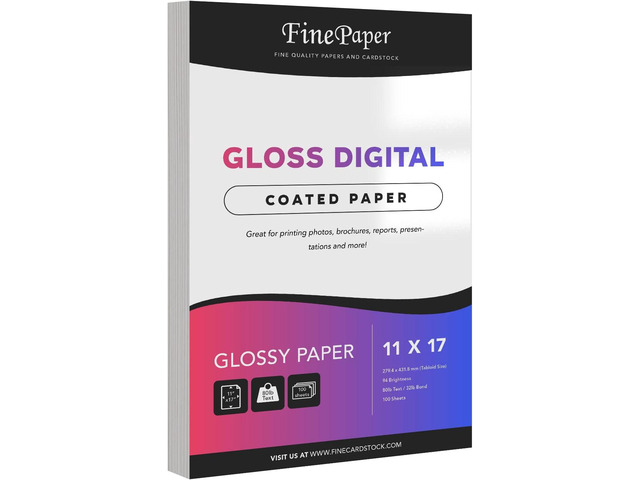 Gloss Digital Paper C2S Perfect for Color Laser Printing, Design Proposals, Flyers, Brochures 11 x 17 Glossy 80lb Text Paper (32lb Bond) 94...