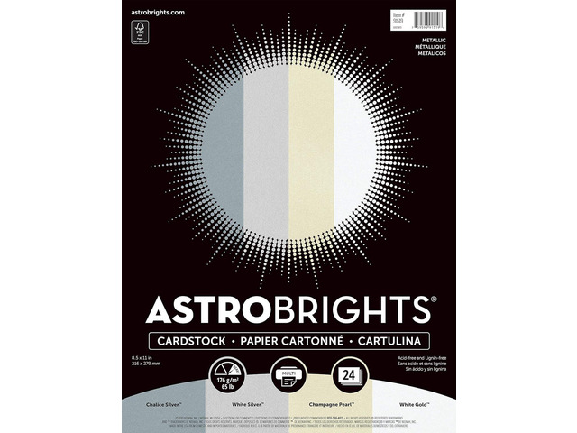 Neenah Paper Metallic CARDSTK 8.5, Astrobrights, 4 Colors/6 Each (91519)
