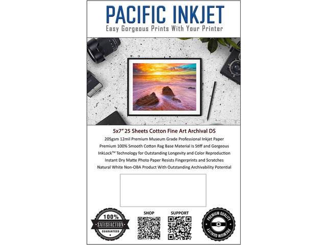 5x7 25 Sheets 12mil 205gsm 100% Cotton Fine Art Natural Matte Double Sided Inkjet Paper - Professional Archival Grade Paper for Inkjet Photo...