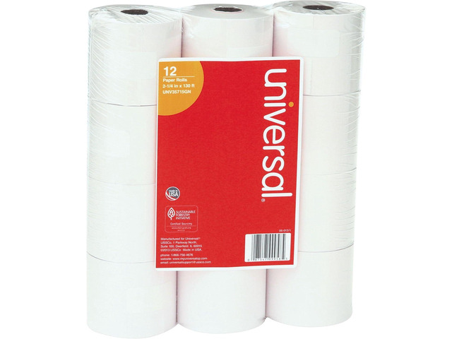 Universal 35715GN Adding Machine/Calculator Roll, 16 lb, 2-1/4' x 130 ft, White (Pack of 12)