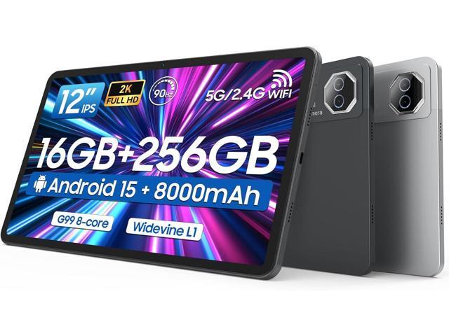 Tablet 12 inch Large Screen, Android 15 Tablet 16GB RAM 256GB ROM, 2K 2000x1200 Incell Widevine L1 Display, Gaming Tablets with Helio G99.