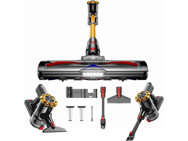 CHEBIO Cordless Vacuum Cleaner, 550W/45Kpa Vacuum Cleaners for Home, 65Mins Stick Vacuum with LED Display, Anti-Tangle & Wall Mount Charging, 8 in...