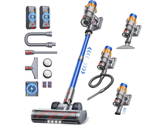 Dual-Battery Cordless Vacuum Cleaner 130 Mins(Eco) 50KPa 600W, Stick Vacuum