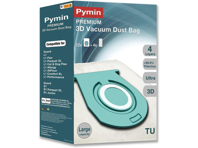 Pymin 12Pack TU/CO Vacuum Hoover Bags 4 Exhaust Filters for Guard L1/M1/S1
