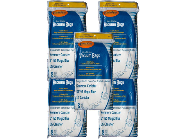 Envirocare Replacement Micro Filtration Vacuum Cleaner Dust Bags made to fit Kenmore Canister Type M 51195 Magic Blue and LG Canisters 40 bags