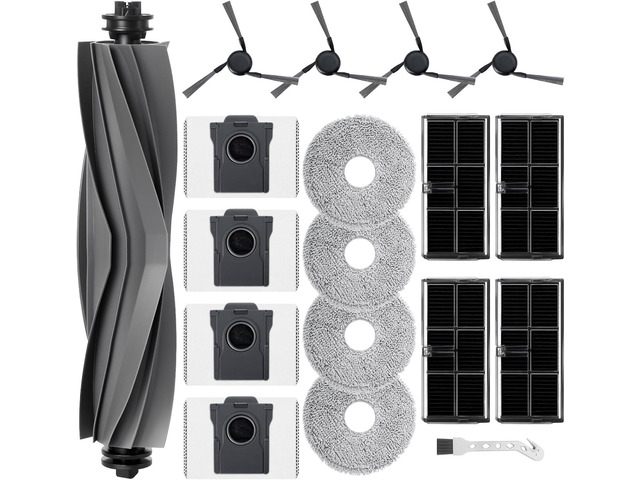 Accessory Set for Mova E40 Ultra Robot Vacuum Cleaner Replacement Parts. 1 Main Brush, 4 HEPA Filters, 4 Wiper Pads, 4 Side Brushes, 4 Dust Bags, 1...