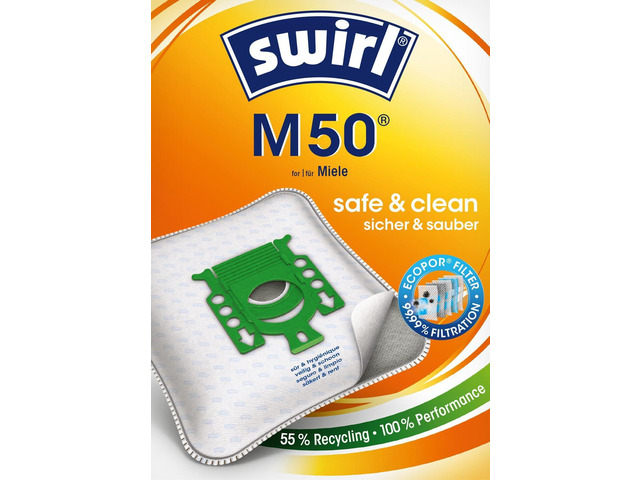 Swirl M 50 AirSpace Vacuum Cleaner Bags for Miele Vacuum Cleaners, Highly Absorbent, Lockable Plate, 10 Bags + 2 Filters
