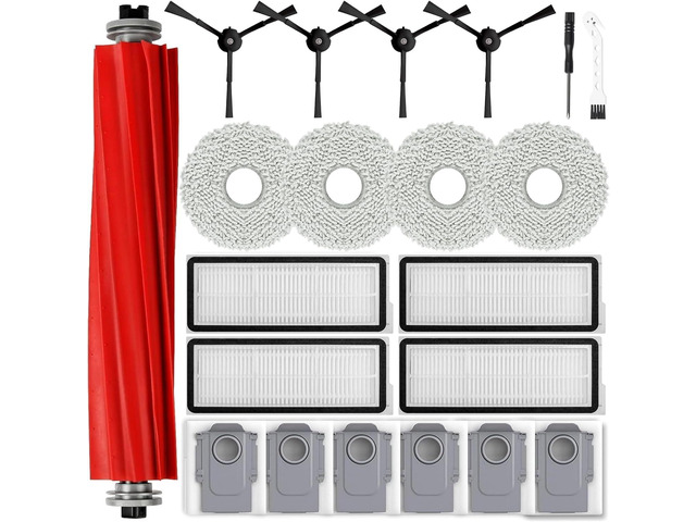 Accessories Kit for Roborock Qrevo S/Qrevo Pro Robot Vacuum Cleaner, 1 Main Brushes, 6 Dust Bags, 4 Side Brushes, 4 HEPA Filters, 4 Mop Cloths,...