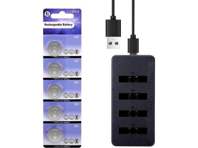LF2025 Rechargeable Battery with Charger 3V Replacement CR2032 Batteries(5PCS)
