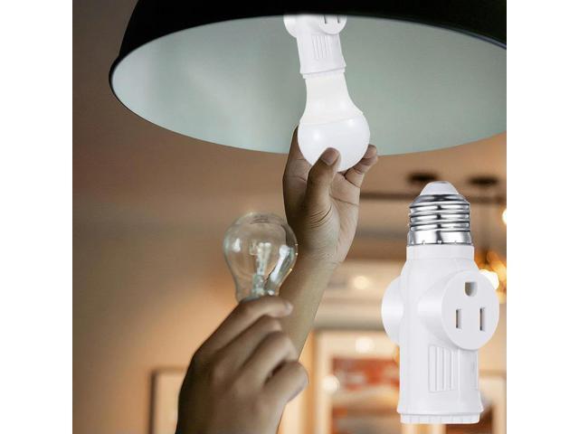 2Pcs Light Socket Adapter Easy To Install Light Bulb To 2/3 Prong Outlet Adapter for Garages Living Rooms Hallways and More