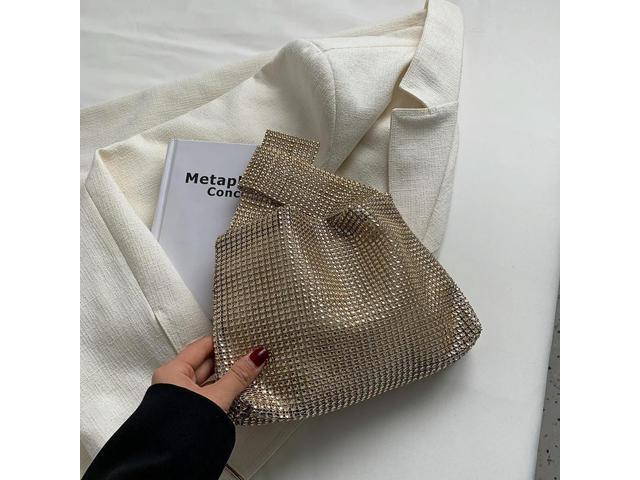 Women Fashion Sequin Bag Solid Color Rhinestone Bling Wristlet Bag Versatile Small Luxury Clutch Female Evening Party Handbag