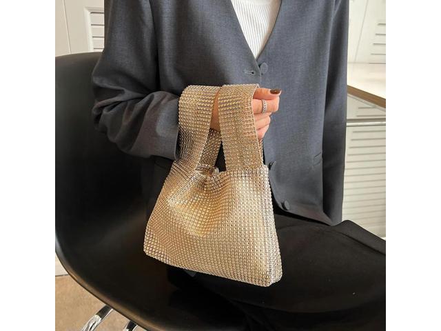 Women Fashion Sequin Bag Solid Color Rhinestone Bling Wristlet Bag Versatile Small Luxury Clutch Female Evening Party Handbag