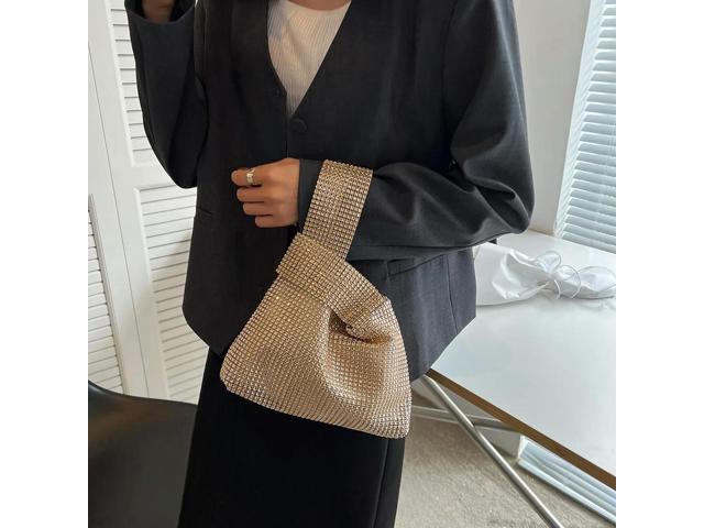Women Fashion Sequin Bag Solid Color Rhinestone Bling Wristlet Bag Versatile Small Luxury Clutch Female Evening Party Handbag
