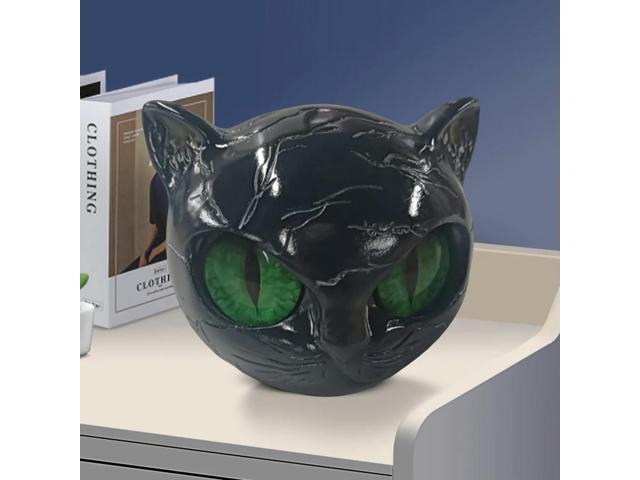 Resin Cat Head Figurine Carved Healing Luxury Black Cat Sculpture Lucky Cats Figurines Sculpture for Home Decor