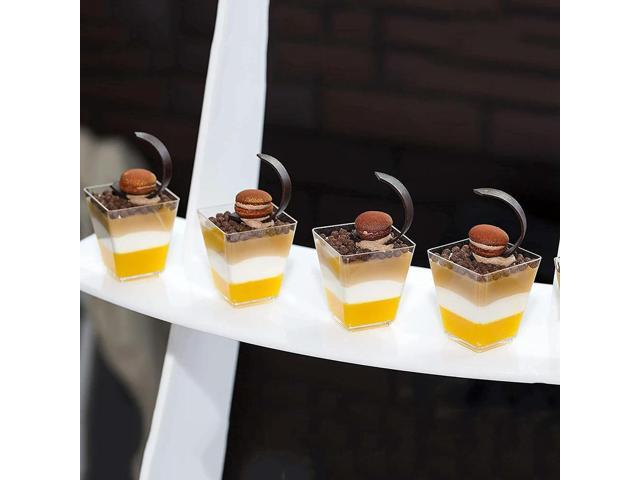 50Pcs Disposable Hard Plastic Transparent Gold Powder Mousses Dessert Appetizers Cup Spoons Lids Wedding Party Food Holder