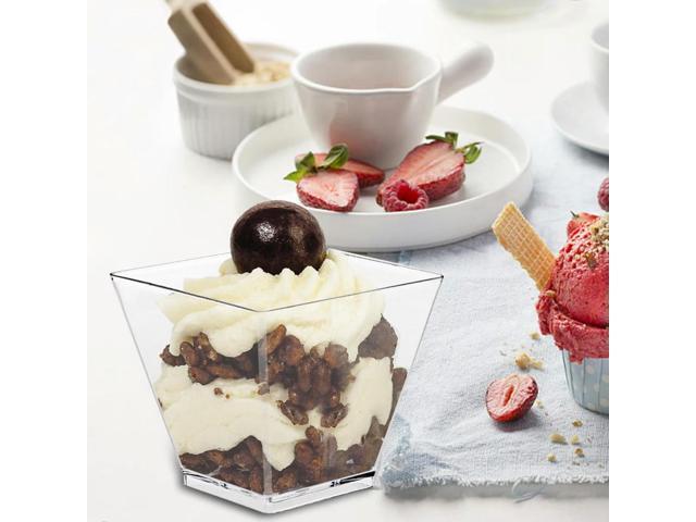 50Pcs Disposable Hard Plastic Transparent Gold Powder Mousses Dessert Appetizers Cup Spoons Lids Wedding Party Food Holder