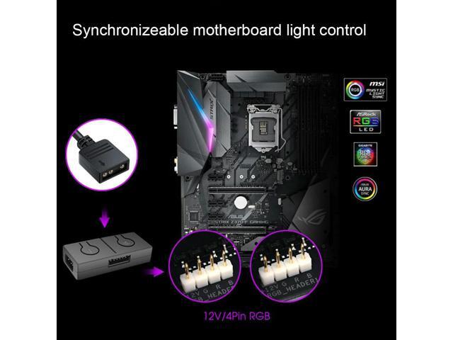 5V To 12V RGB Transfer Hub with 3-Way Splitter 3pin To 4pin ARGB Light Fan Adapter Sync with Motherboard Built-in 50 Color Modes