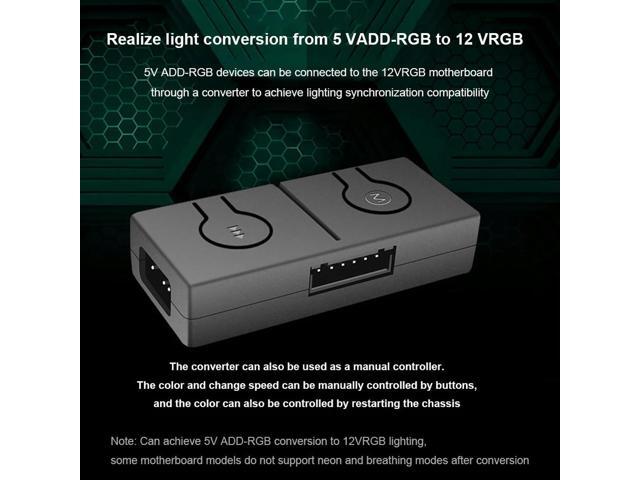 5V To 12V RGB Transfer Hub with 3-Way Splitter 3pin To 4pin ARGB Light Fan Adapter Sync with Motherboard Built-in 50 Color Modes